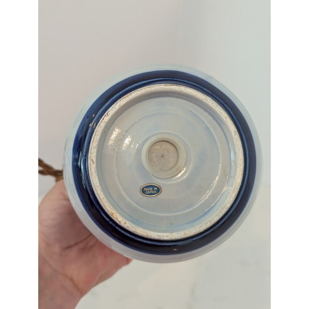 Ceramic Hanging Planter, Cobalt Blue Design, Japan Made, Boho Grandmillennial - Picture 7 of 11